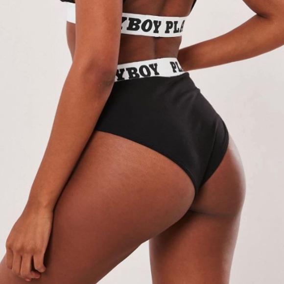 SOLD** PLAYBOY BLACK PB TAPED HIGH WAISTED PANTIES - Picture 2 of 2